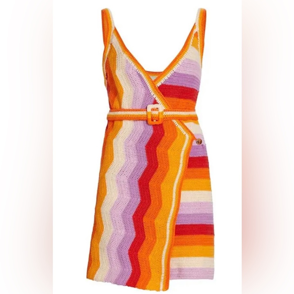 Farm Rio NWT Rainbow Crochet Dress wrap with Belt